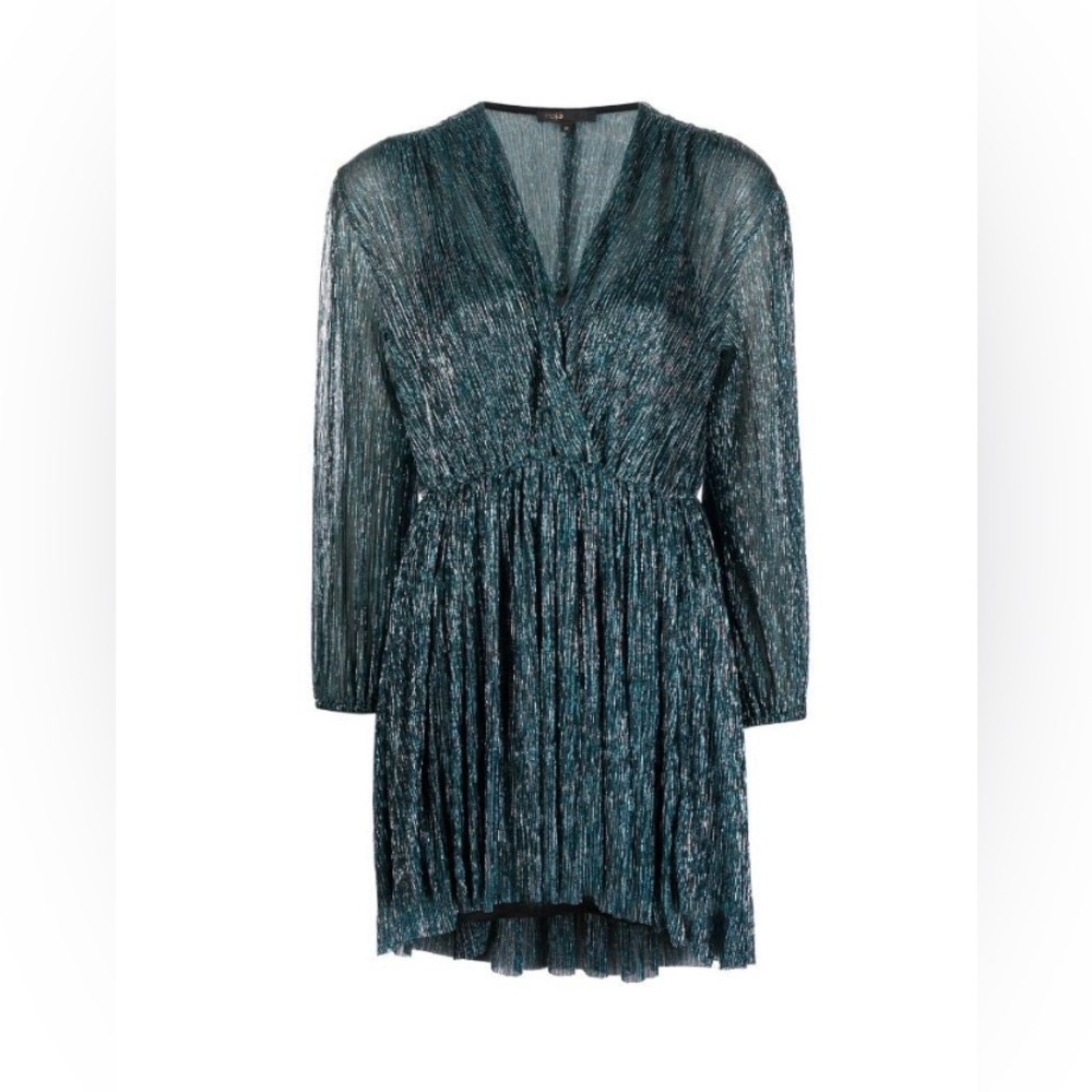 MAJE Fr36 Metallic Plisse Mini Dress